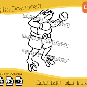 Fighting Frog / Boxing Toad - Estilo de tatuaje / Archivo de corte digital: SVG (vector), PNG, JPG / Cricut Printable Vinyl Sticker Outline Silhouette