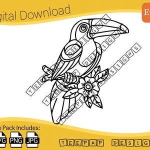 Design de flor de pássaro tucano (Cricut para impressão) | Arquivo de corte digital: SVG (vetor), PNG, JPG | Design de adesivo decalque com contorno de silhueta de corte