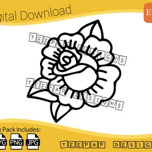 Rose Design (Neo-Traditional Tattoo Style) | Digital Cut File: SVG (Vector), PNG, JPG | Cutting Image Silhouette