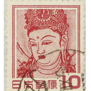 Red Japan Stamp Fine Art Print Vintage Poster, Kannon Goddess Picture ...