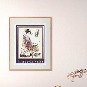 Geisha, japanische Malerei, Minimal Poster, Japan Wand dekor, Ungarn Stempel, Geschenkidee