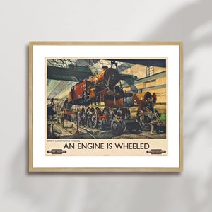 Un motore è spinto dalle ferrovie britanniche Poster Stampa su tela incorniciata, Poster di locomotiva a vapore, Poster pubblicitario Decorazione artistica da parete