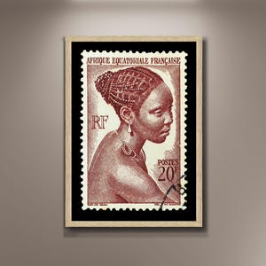 Impresión en lienzo enmarcada con sellos de África Ecuatorial Francesa, póster de sellos africanos antiguos, póster de viajes africanos