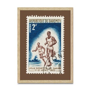 Impresión en lienzo enmarcada con sellos de la República de Dahomey, arte de sellos africanos antiguos, juegos deportivos de Dakar, impresiones de carteles de viajes