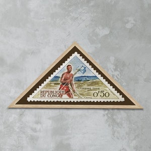 Arte de sellos postales del Congo, sellos de la República del Congo, sellos fiscales, póster vintage africano, impresiones de pósteres de viajes, arte de pared en lienzo, regalo