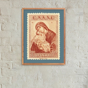 Madonna mit Kind Griechenland Briefmarken Fine Art Print Poster, Philatelie Porto, Geschenkidee, Wandschmuck, Wohndekor