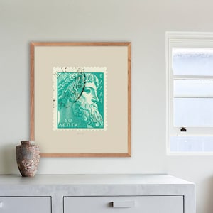 Grüner Zeus Briefmarken Fine Art Print Poster, Altgriechisch, Philatelie Porto, Geschenkideen, Wandbehänge, Wohnkultur