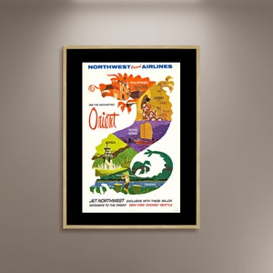 Northwest Orient Fluglinien Poster Druck Gerahmte Leinwand, Jet Dragon Design Plakat, Vintage Reiseplakat, Werbeplakat, Geschenk Leinwand