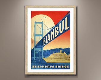 Póster de viaje del Puente del Bósforo de Estambul: Impresión en lienzo Giclée