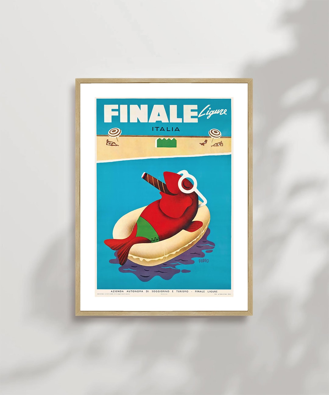 Finale Ligure Italia Vintage Travel Poster: Mario Puppo Framed