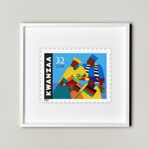 32c Kwanzaa Postage Stamp Poster Framed Floating, United States of America Postage Stamp, American Wall Art Decoration
