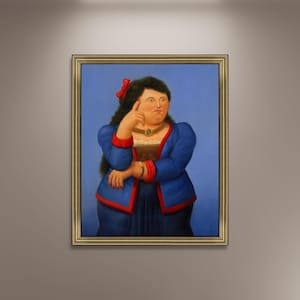 Fernando Botero, Woman in Blue Art Poster, Botero Style Woman Portrait Print - Colorful Figurative Art for Home Decor