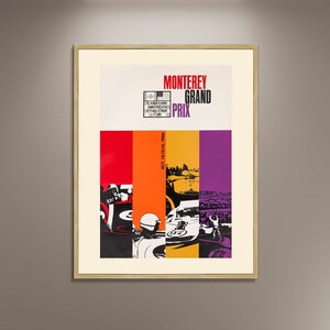 Stampa su tela incorniciata del Gran Premio di Monterey, corse automobilistiche sportive, poster di sport motoristici, poster vintage, poster pubblicitario, arte murale, tela regalo