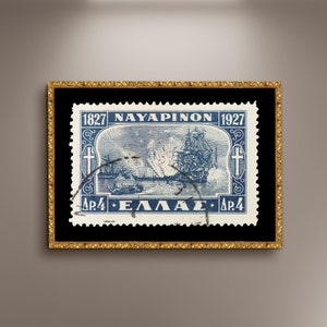 Impresión en lienzo enmarcado de carteles de sellos postales griegos de la batalla de Navarino, póster de sellos de Grecia, póster de viajes, póster de sellos de regalo