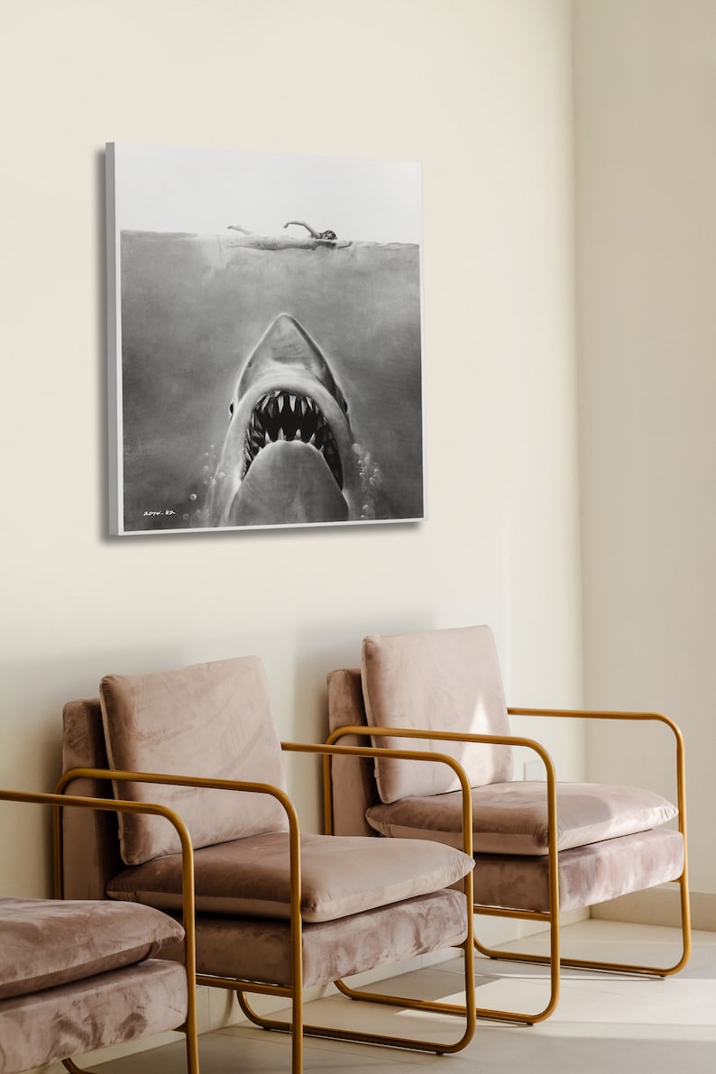 Jaws Movie Poster Black and White Photo Poster Print Canvas Etsy