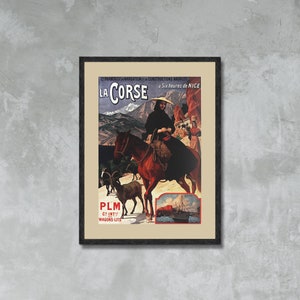 La Corse Tourisme Vintage Poster Print Framed Canvas, Vintage french poster, France travel, travel poster, Landscape poster, GİFT