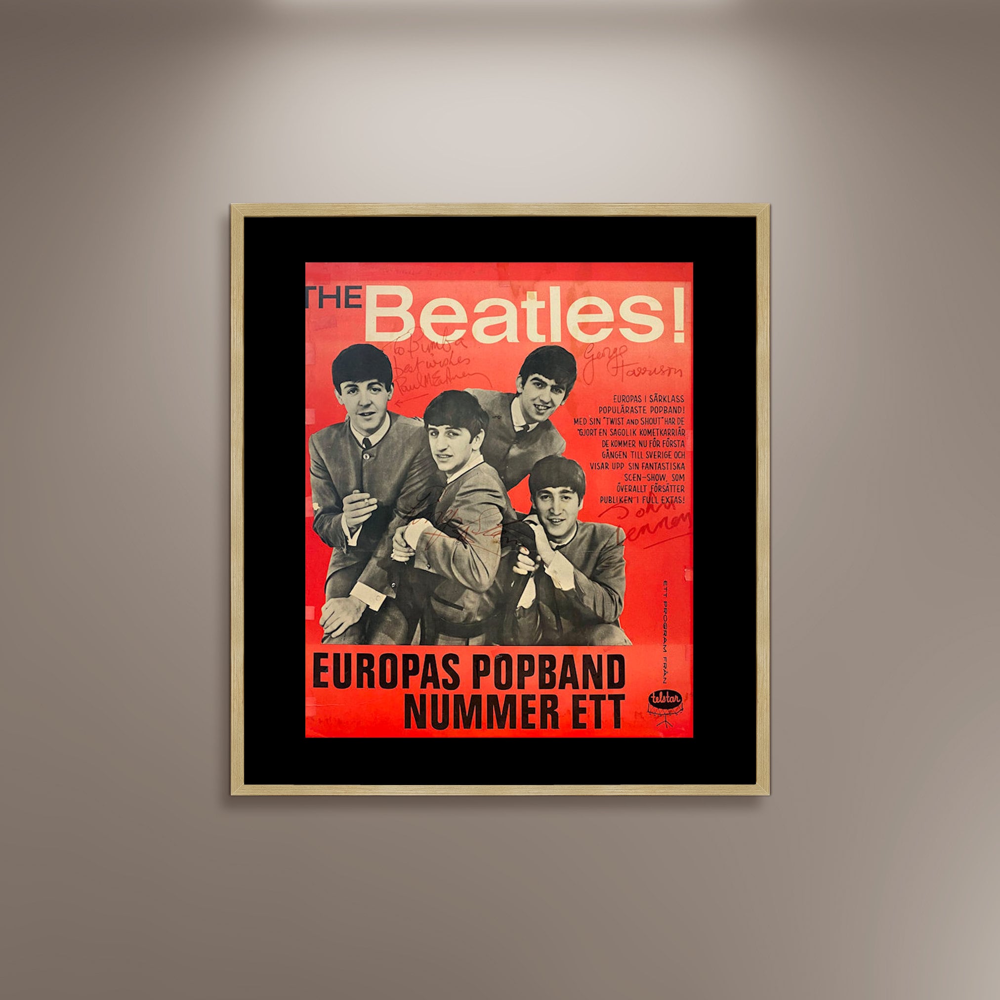 The Beatles Signed 1963 Sweden Concert Poster - Framed Canvas