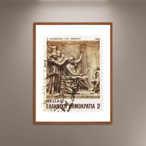 "Eine Briefmarke gedruckt in Griechenland aus der ""Homerische Epen"" Ausgabe zeigt Die Vergöttlichung des Homer Foto Poster Druck Poster Gerahmt, Wall Art Decor."