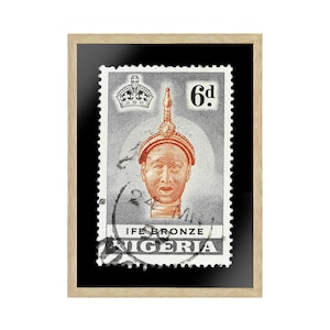 Vintage afrikanische Stempel Kunst Porto, Nigeria Stempel, Statue, Gedruckte Bild Wandkunst Dekoration, Reise Poster Drucke