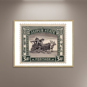Estampilla de Jaipur, carro de Surya, póster impreso enmarcado, sellos postales antiguos, decoración artística, póster de viaje con imagen impresa