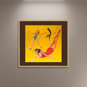 Póster publicitario de circo Trapez (impresión en lienzo enmarcado), póster publicitario de circo americano, pósteres vintage, arte mural, lienzo de regalo