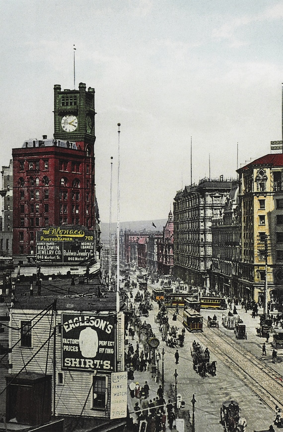 1898年サンフランシスコの街並みキャンバスプリント：ヴィンテージ