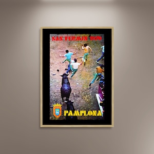 San Fermin 1970 Poster: Pamplona Bulls Run, Vintage Spanish Travel Art