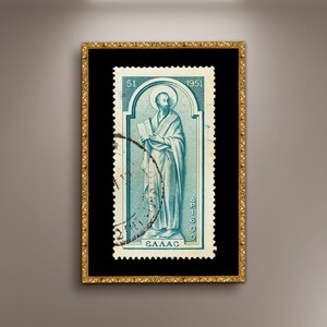 Impresión de carteles de sellos postales griegos de San Pablo, lienzo enmarcado, antiguo cartel de sellos de Grecia de 1951, Holey Apostel Paulus, cartel de sellos de regalo