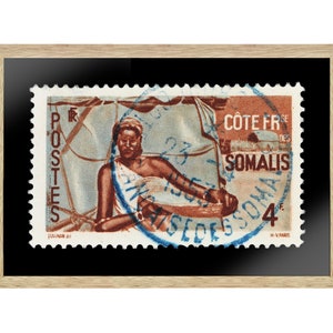 Arte de sellos africanos antiguos, sellos somalíes, mujer negra, foto de regalo, arte de pared con imágenes impresas, impresiones de carteles de viaje