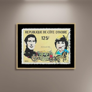 Sello postal con el príncipe Carlos y Lady Diana, República de la Costa de Marfil, decoración de pared con imágenes, impresiones de carteles de viaje