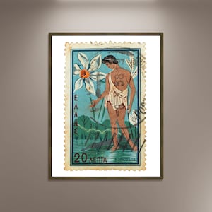 Sello de Narciso, Franqueo Griego, Impresión de Póster de Sello de Grecia, Póster Enmarcado, Mitología Griega, Impresiones de Pósteres de Viajes Vintage, Sello Vintage
