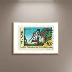 Sello postal de Tanzania Postrunner 1981, póster de sellos africanos antiguos, decoración de arte mural con imágenes, impresiones de pósteres de viajes antiguos