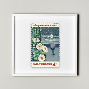 Twenty 4c Arizona Statehood Briefmarke Poster gerahmt, Floating, Vintage US Briefmarke, Kaktus Stempel Art Decor, Bild Wand Kunst Dekoration