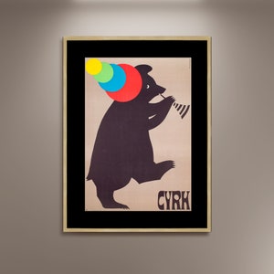 Cyrk, Trompete Spielender Bär, Zirkus Poster Druck Gerahmte Leinwand, Vintage Zirkus Wandkunst, Vintage Polnische Plakate, Werbeplakat, Geschenk