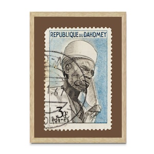 Republik von Dahomey Briefmarke, Vintage afrikanische Briefmarkenkunst Porto gerahmte Leinwanddruck, afrikanischer alter Mann, Reise-Plakatdruck