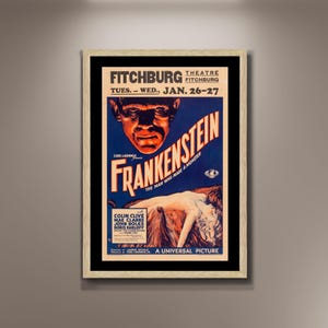 Poster del film horror Frankenstein, stampa su tela incorniciata, L'uomo che ha creato un mostro, poster del film horror, poster del film da parete