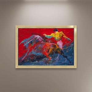 LeRoy Neiman, The Bull Fighter Poster Print Framed Canvas, The Red Corrida, Matador, Bullfighter, Spain Tourism Poster, Vintage Poster
