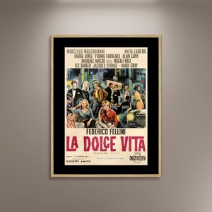 Póster de la película La Dolce Vita (1959), lienzo enmarcado, Federico Fellini, póster de cine, póster vintage, impresión publicitaria, regalo