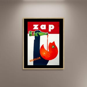 ZAP Leckerer Orangensaft Zuiver 1955 Poster Druck Gerahmte Leinwand, Werbeplakat, Vintage Plakat geschenk leinwand wandkunst