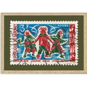 Republik von Dahomey Briefmarke, Vintage afrikanische Briefmarke Kunst Porto, afrikanischer Tanz, Danse Nago, gedruckte Bild Wandkunst, Reise Poster Drucke