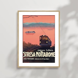 Stresa-Mottarone, Lago Maggiore 1920 Vintage Reiseplakat Druck gerahmte Leinwand, Vintage-Tourismusplakat, Werbeplakat Wandkunstdekor