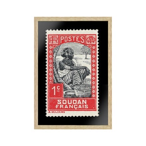 Vintage afrikanische Briefmarke Kunst Porto, Soudan Stempel, schwarze Frau Porträtkunst, Gedruckte Bild Wandkunst Dekoration, Reise Poster Drucke