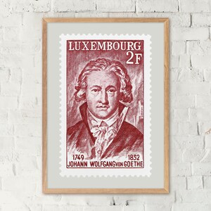 Goethe, Luxemburg Stamp Print, Philatelie, Vintage Plakat, Geschenkidee, Wandbehang mit Rahmen