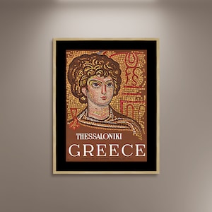 Póster de turismo griego en mosaico, impresión en lienzo enmarcado, mitología griega, póster publicitario, póster de viaje, pósteres vintage, decoración de regalo