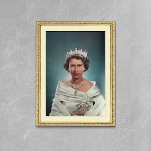 Póster con retrato de la reina Isabel II, impresión en lienzo enmarcada exclusiva, Su Majestad, Princesa Isabel, arte de pared en lienzo, marco