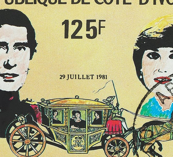 チャールズ皇太子とダイアナ妃の切手アートプリント：コートジボワール