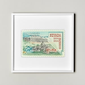 Póster enmarcado de sello de Nevada como estado, sello postal de los Estados Unidos de América, decoración de pared con sellos estadounidenses antiguos