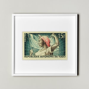 Cartel de sello postal de la República Autónoma de Togo enmarcado flotante, cartel de mujer africana, decoración de arte de pared con sello africano vintage