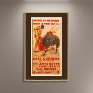 Arenas of Beziers Bullfighting Vintage Fine Art Print Poster, Spanish Posters, Lithograph, Matador, Torero, Wall Hangings, Home Decor