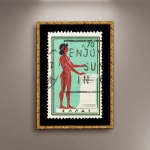 Roma 1960, Atleta tomando juramento Carteles de sellos postales griegos Impresión en lienzo enmarcado, Cartel de sellos de Grecia, Cartel publicitario de viajes, lienzo de regalo